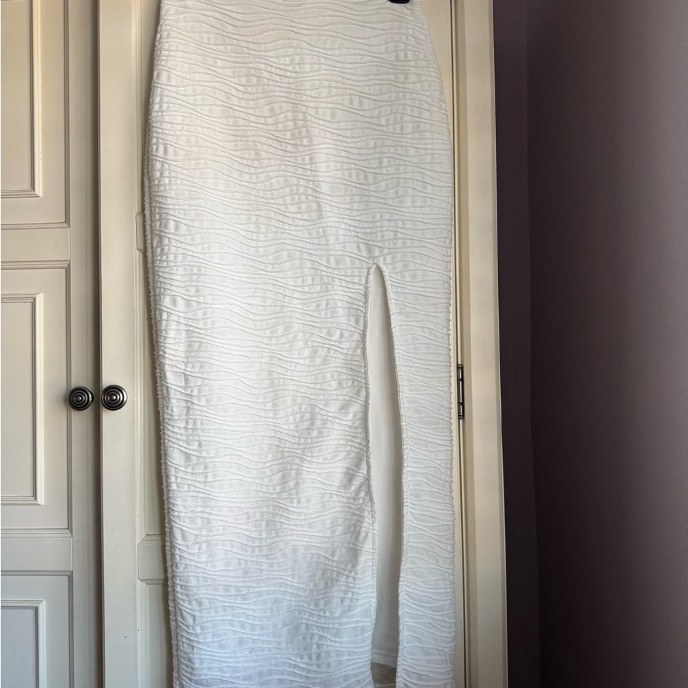 Princess Polly White Textured Bodycon Maxi Skirt with Front Slit